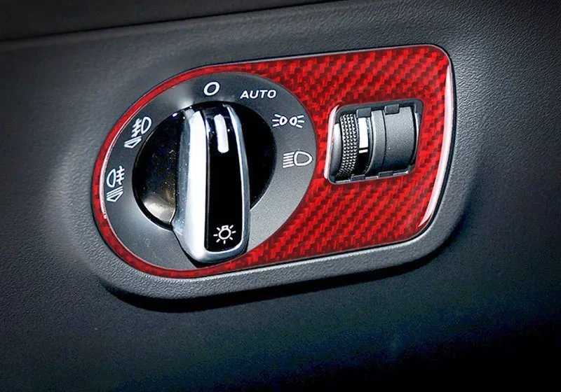 

Red Carbon Fiber Car Headlight Control Panel Modification Cover Trim Strips Stickers For Audi TT 08 Car Interior Accessories
