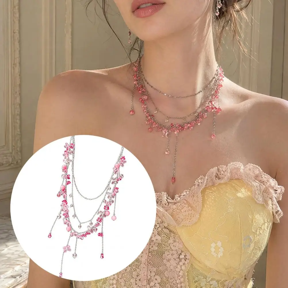 Layered Necklace Set For Women, Dainty Crystal Snowflake Adjustable Choker With Extender, Silver Plated Summer Beach Jewelry