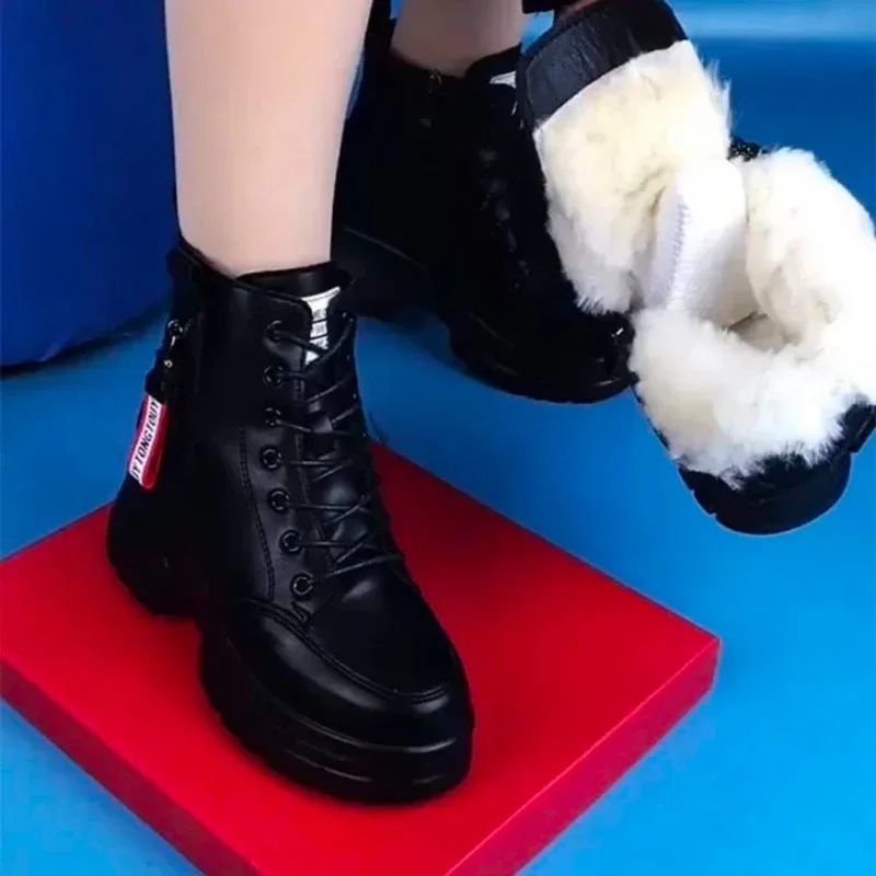 Winter Fashion High Platform Boots Leather High Wedges Ankle Boots Women 2023 New Female Punk Style High Heels Shoes for Woman