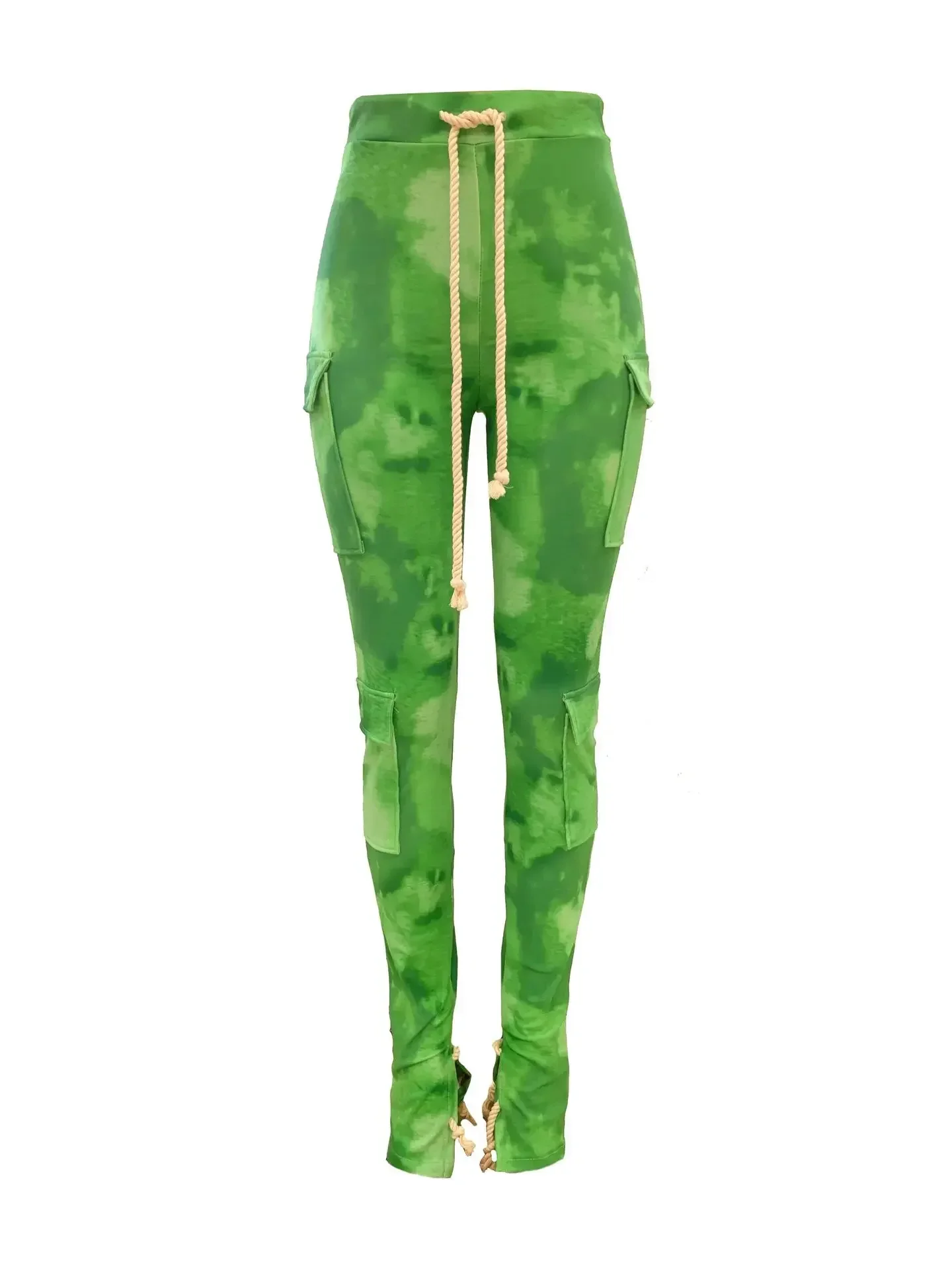 Strecth Cargo Pants for Women Streetwear Mid Waist Multi Pockets Drawstring Trousers Vintage Autumn Printing Sweatpants