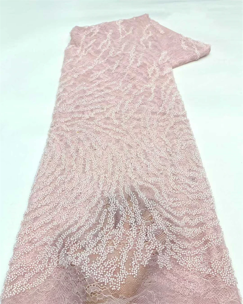 Luxury African Fabric Lace 5 Yards With Embroidery High Quality  Sequin French Beaded Lace Fabric For Sewing