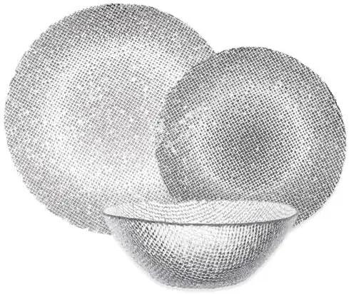 

Glass Dinnerware Set: Fancy Set of Textured Clear Glass Dinner Plates and Bowls - Includes Dinner Plate, Salad Plate, and Soup B