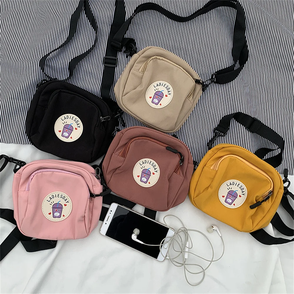 Women Single Shoulder Bag Fashion Crossbody Bag Casual Handbag Cute Student Cloth Bag Zipper Messenger Bag