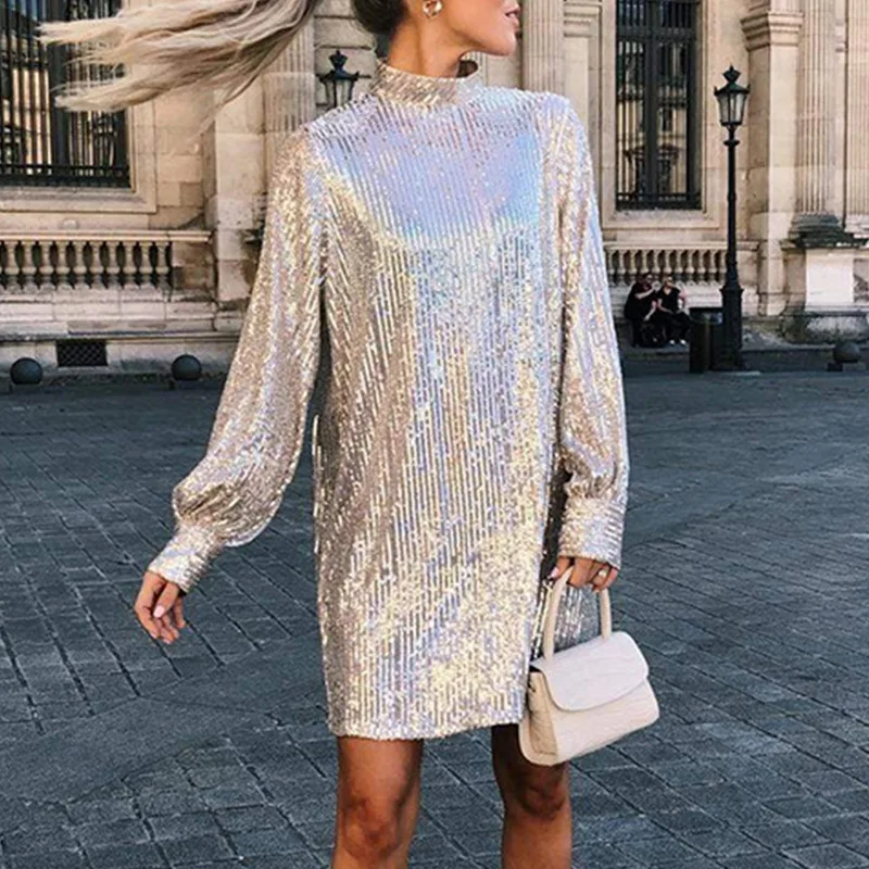 Gold Sequin Evening Dress 2026 Long Sleeve Backless Belted Slimming High Waist Gown Elegant Style Perfect for Formal Occasions