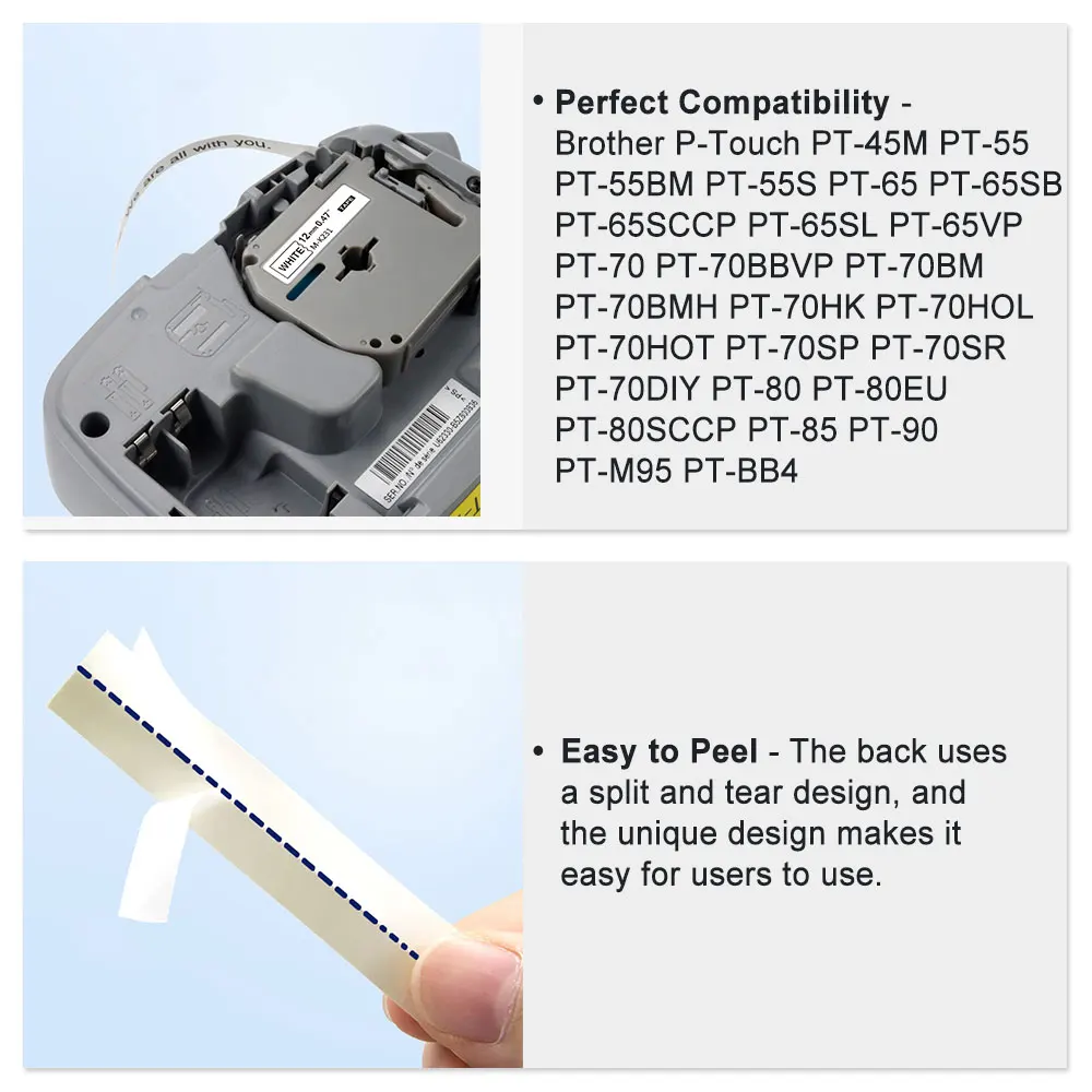 12mm M Tape MK231 Compatible MK-231 M-K231 MK431 MK131 MK531 MK631 Label Tape Ribbon for Brother P touch  PT70 PT-80 Label Maker