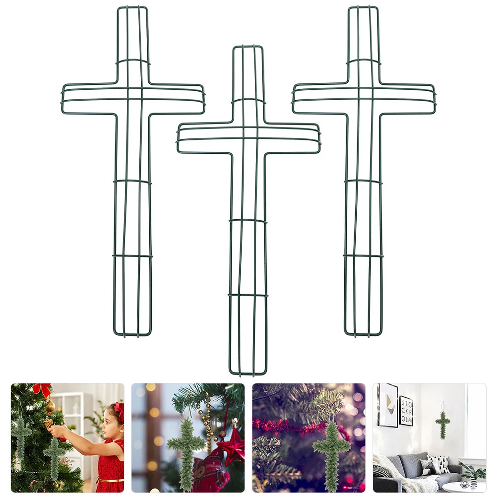 Wire Frame Cross Wreath Decorações, ornamento para porta da frente, DIY Suporte Floral, 3 Pcs