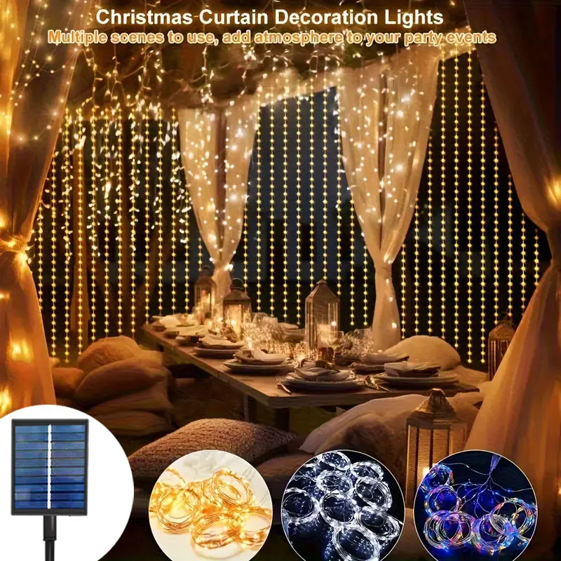 

Solar Curtain Light LED Outdoor Waterproof 300leds Garland Decoration String Lights Yard Christmas Fairy Garland String Lights