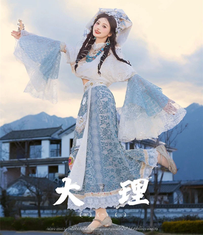 

Ele Zhuang Ethnic Women's Clothing March Tee Photoaphy Travel oot Traditional Costume Taiyang Fabric Polyester Blend