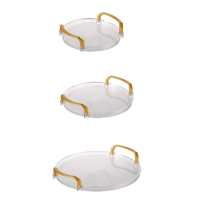 

Acrylic Clear Round Serving Tray Bathroom Vanity Tray Decorative Tray With Golden Handle For Coffee Table Office