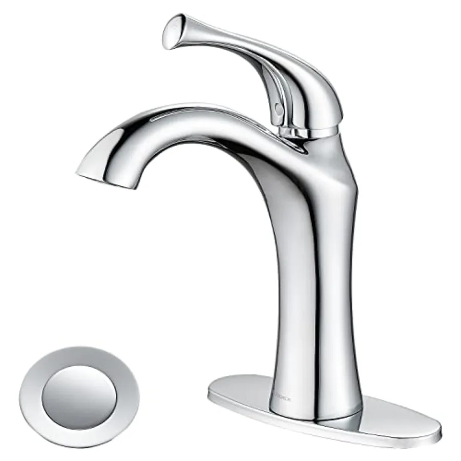 

Bathroom Faucet, Single Handle Basin Vanity Faucet, 1 or 3 Hole Bathroom Sink Faucet with Pop-up Drain Assembly Deck Plate