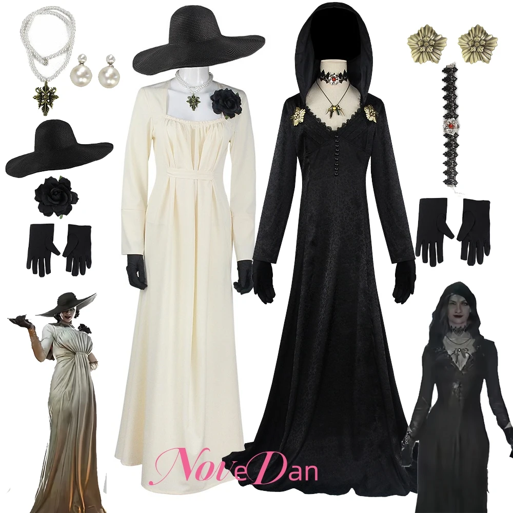 Resident 8 cosplay traça senhora mal dimitrescu fantasia traje bela ada wong ashley disfarce vestido feminino halloween conjunto completo