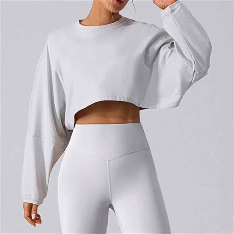 Women Sport Hoody T-shirt 2026 O-Neck Yoga Hoodies Running Coats Fitness Tops Long Sleeve Running Loose Workout Training Top