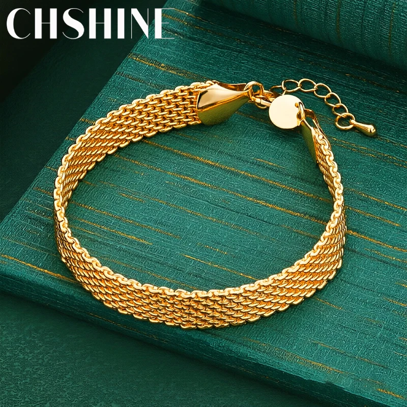 925 Sterling Silver 18K Gold  10MM Wide Mesh Woven Chain Bracelet Extension for Women Classic Luxury Daily Party Jewelry