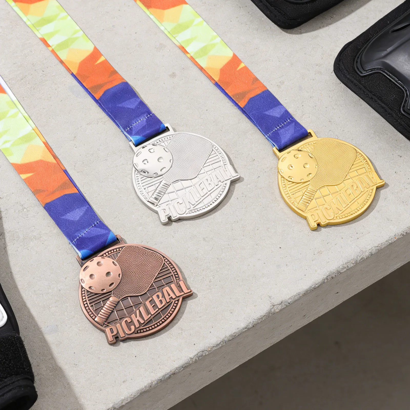 3Pcs Pickleball Metal Medals with Neck Ribbons Award Prizes for Sports Tournaments Youth Events Competitions Party Favors