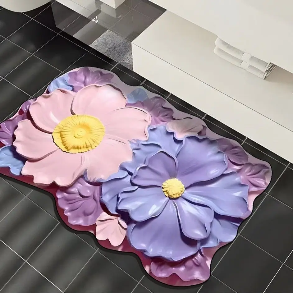 VIKAMA Macaron 3D Flower Entryway Mat, Non-Slip Decor Mat, Charming Home Decor Mat, Fashionable Home Decoration Accessory