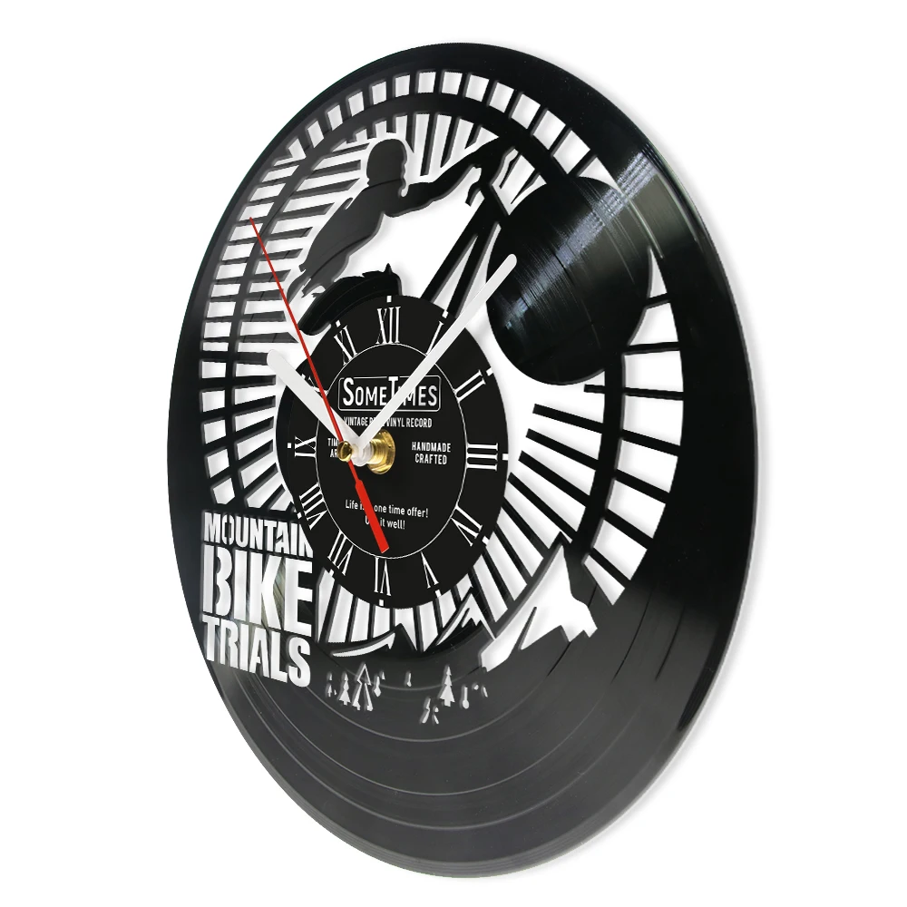 Mountain Bike Trials Custom Vinyl LP Record Wall Clock Personalized MTB Mountain Biker Name Laser Cut Music Album LP Retro Clock - view 3