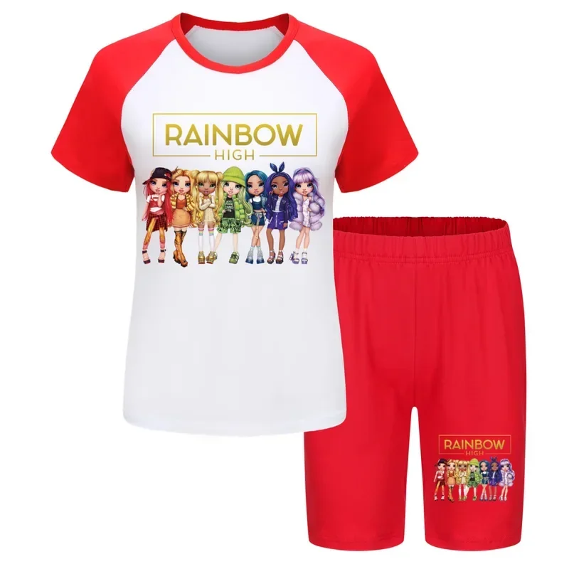 Rainbow High Kleidung Kinder Baumwolle Kurzarm T-Shirt Shorts 2PCs Set Kleinkind Mädchen Sommer Outfits Jungen Cartoon Pyjama Sets