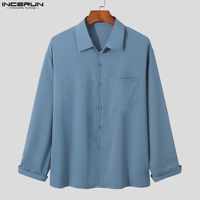 Men Casual Shirt Solid Color Lapel Long Sleeve Streetwear Pockets 2024 Fashion Camisas Loose Leisure Men Clothing S-5XL INCERUN