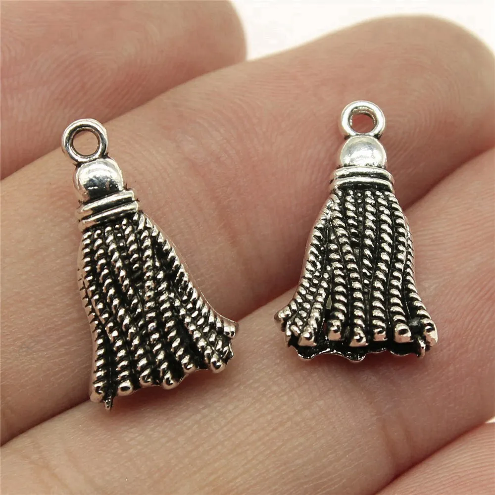 5pcs/lot 20x11mm Tassel Charms For Jewelry Making Antique Silver Color 0.79x0.43inch