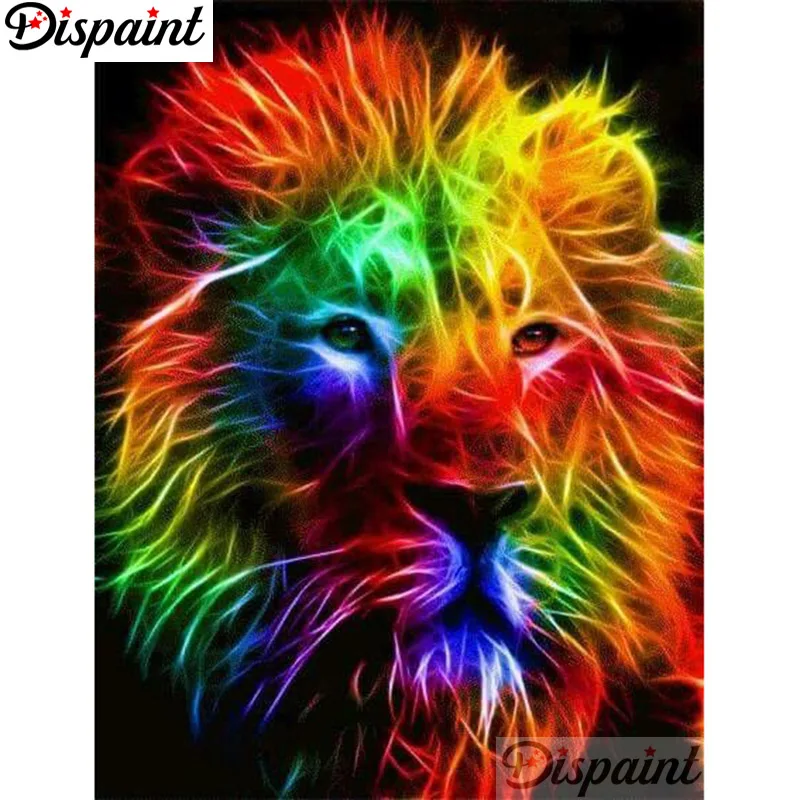 

Dispaint Full Square/Round Drill 5D DIY Diamond Painting "Colored lion" Embroidery Cross Stitch 3D Home Decor A12978