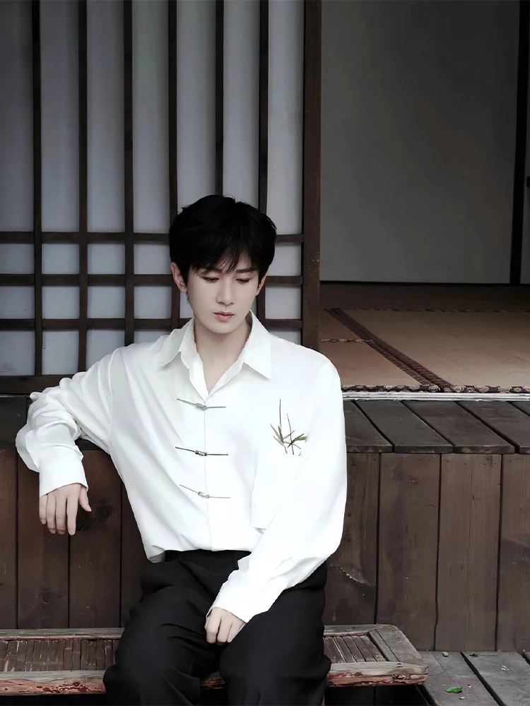 

Cheng New Chinese Sle Men's Long Sve Embroidered irt Summer Tang Suit Outerwear Loose Fit Breathable Polyester