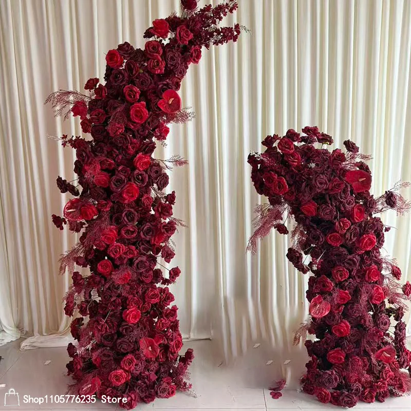 Dunkelburgunderroter Rosen-Blumenbogen für Hochzeitszeremonien, Künstlicher Blumenbogen für Brautempfang, Party, Event, Fotobox – Detail 6
