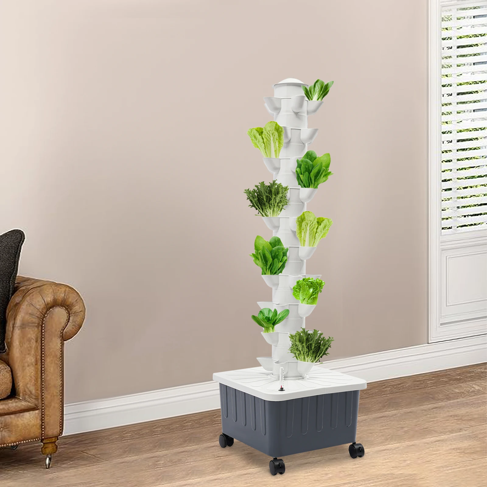 50 Holes Hydroponic Growing Tower, 10-Tier Vertical Hydroponics Kit,  Indoor Soilless Planting System for Balcony Kitchen Yard