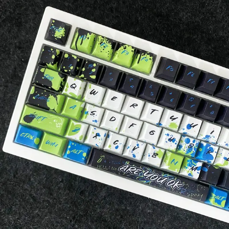 Blue-green graffiti keycaps personalized mechanical keyboard keycaps DIY customization keycaps 61 68 75 87 98 104 108key