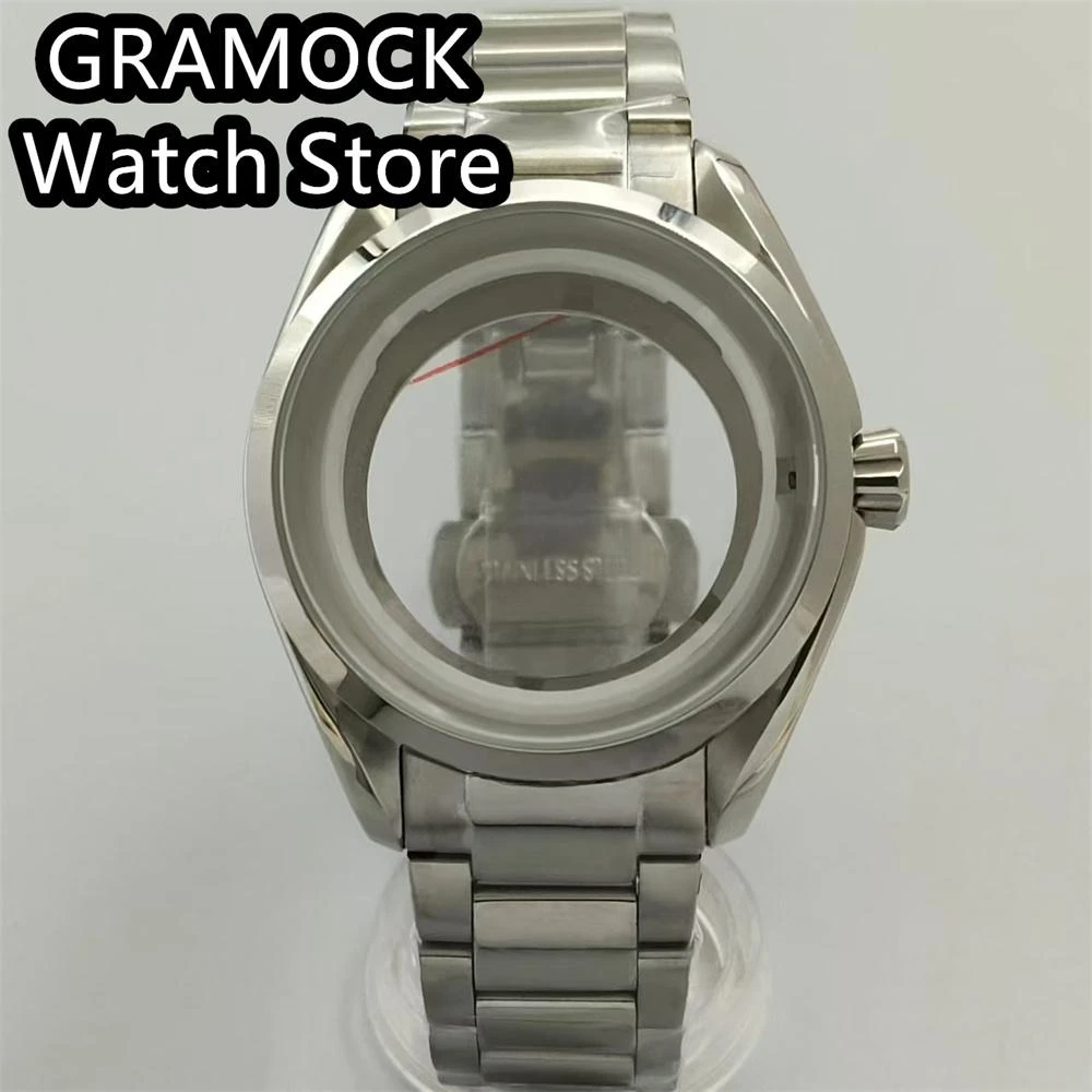 

GRAMOCK 40mm Silver Sterile Polished Watch Case 316L Fixed Stainless Steel Sapphire Crystal Suitable For NH35 NH36 Movement