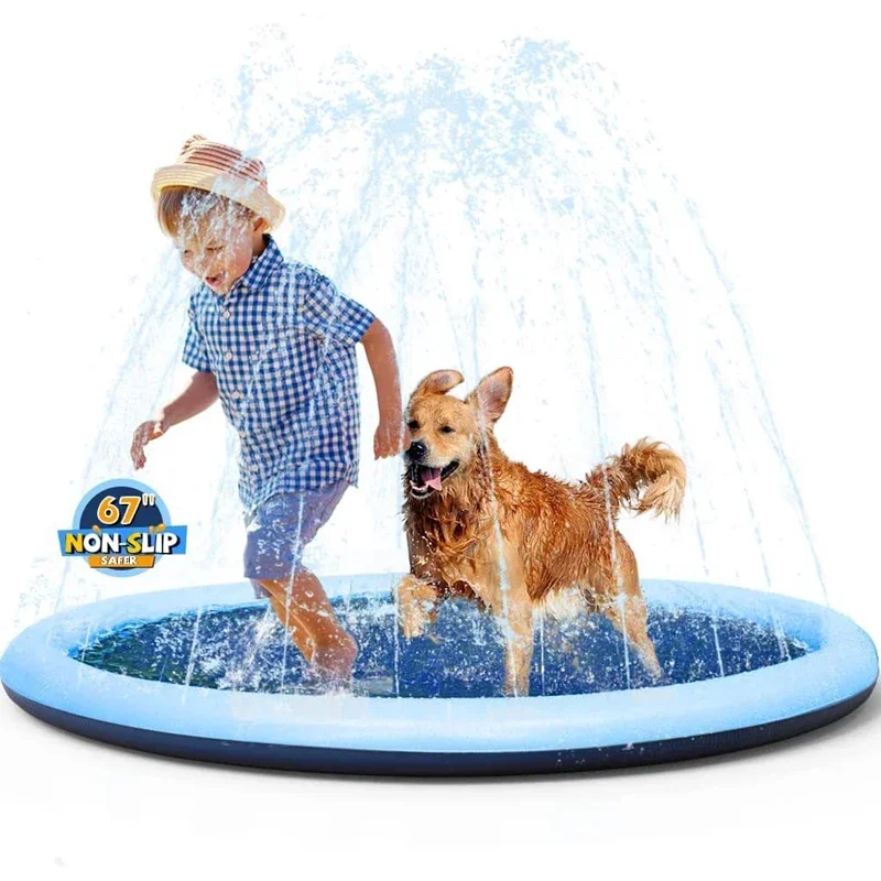 Kids Summer Outdoor Water Toy-Anti-Slip Thick Dog Splash Pad Sprinkler Pool Fun Backyard Fountain Play Mat Perfect Children Gift