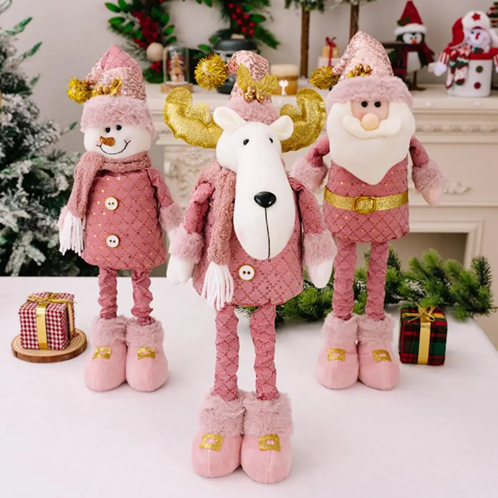 

Christmas Plush Doll Telescopic Leg Elk Snowman Santa Claus Pink Doll Toy Desktop Figurine For Indoor/Outdoor Use Party Decor