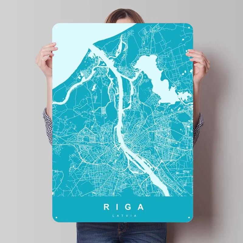 Рига, Латвия, карта боухауса, металлический плакат, украшение для дома, украшения, аксессуары, металлическая фотография, украшение для стен
