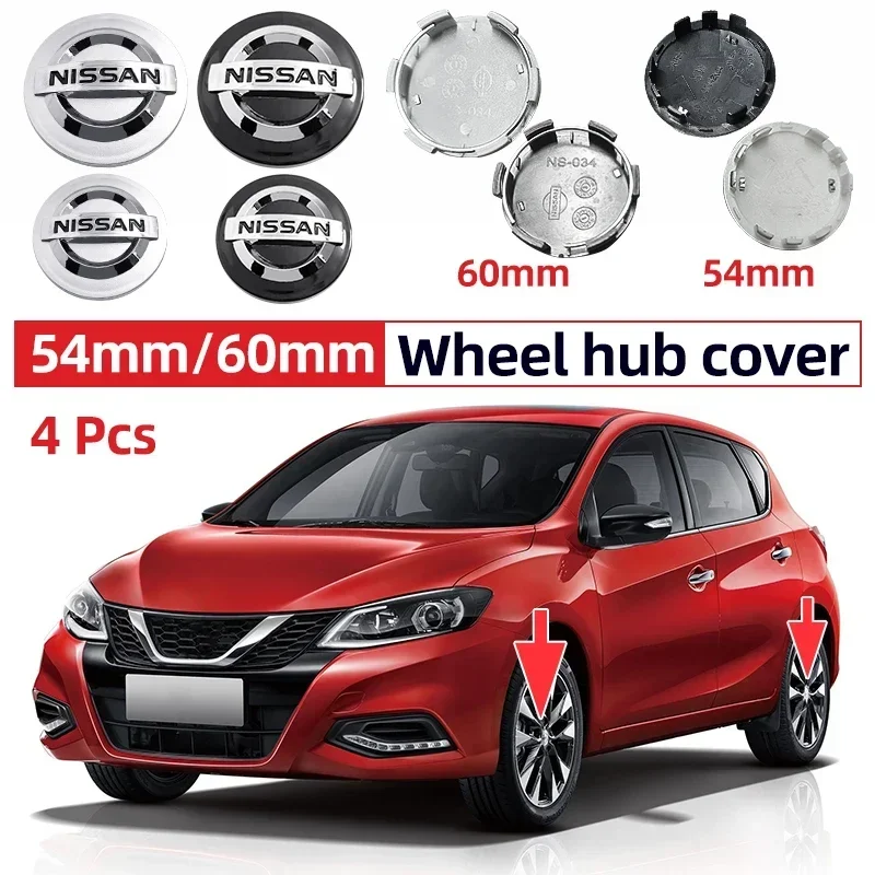 4pcs 54mm 60mm Car Logo Wheel Center Cap Hub Covers Badge For Nissan Qashqai Trail Tiida Teana Skyline Juke X-trail Almera Rogue