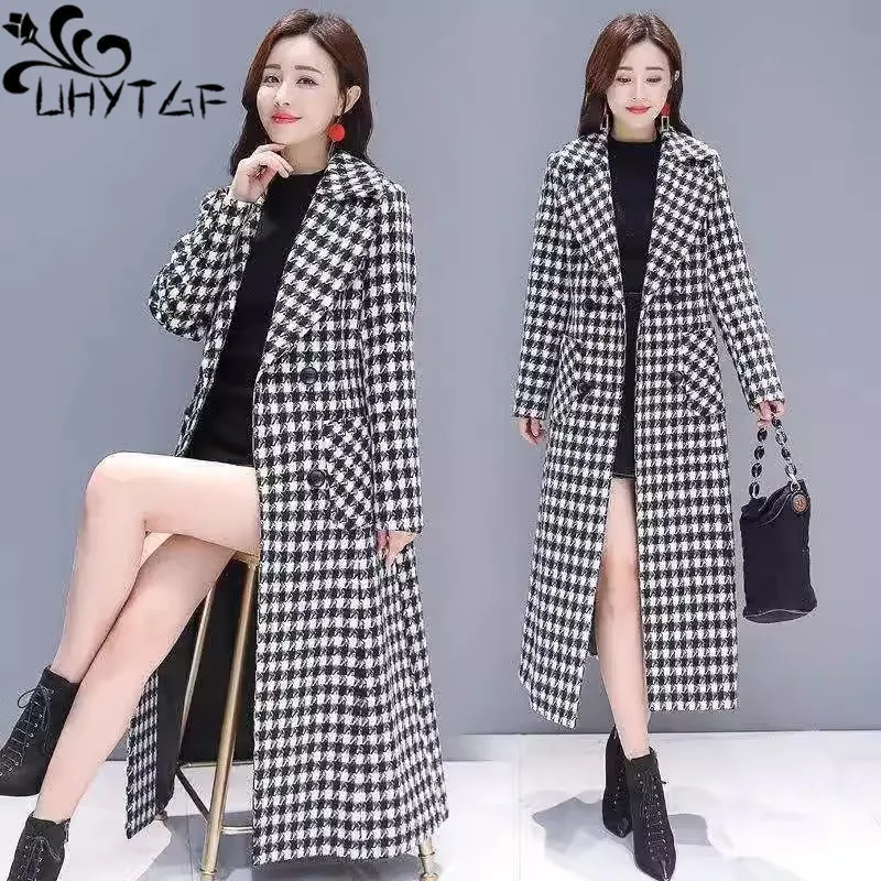 

Fashion Plaid Woolen Coat Woman Winter Thick Warm Long Ladies Coat Autumn Windbreaker Casual Suit Jackest Women Clothes Outewear