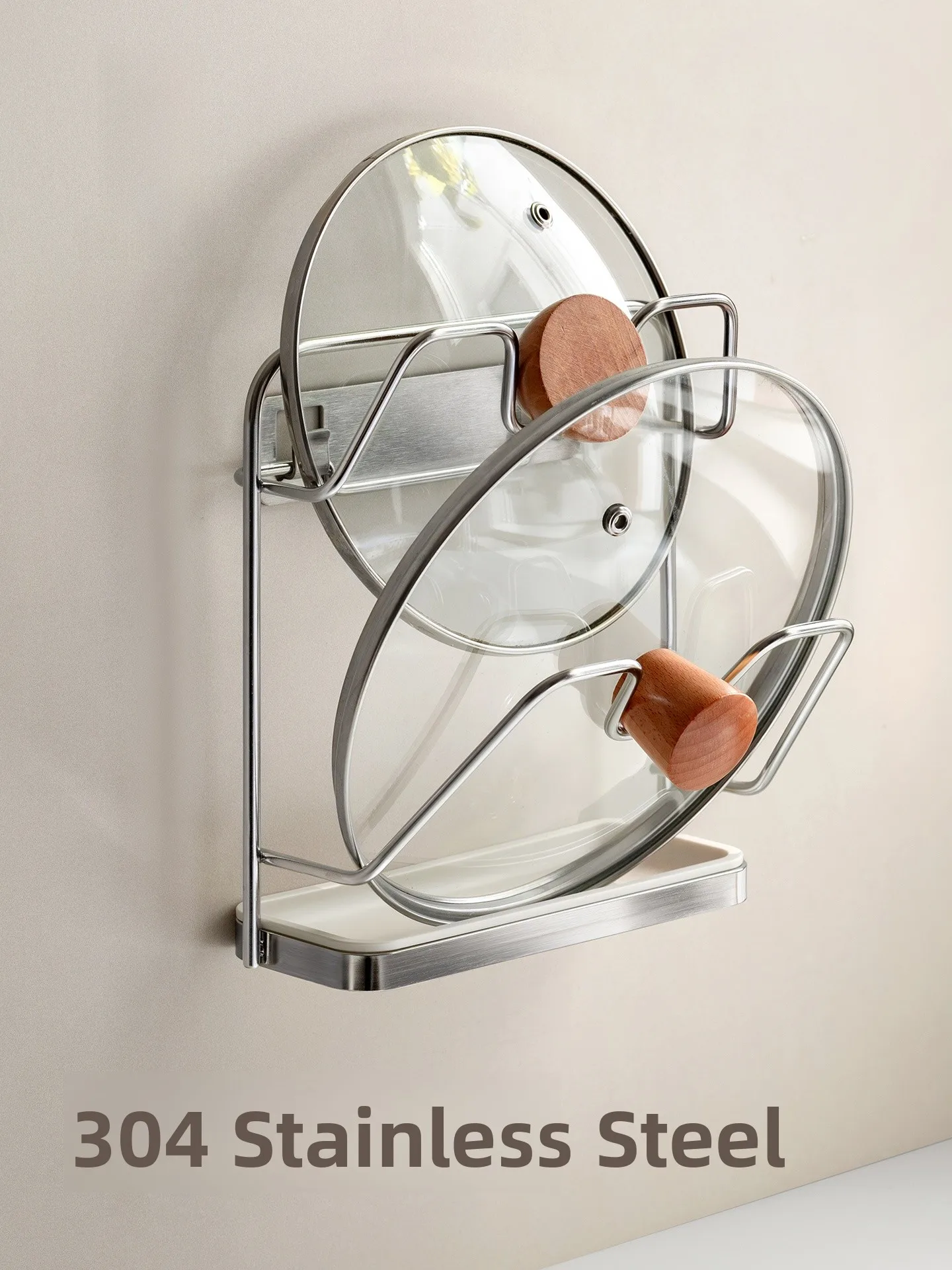 

Stainless Steel Pot Lid Holder Wall Mounted Kitchen Storage Rack No Drilling Required Corner Space Saving Cutting Board Stand