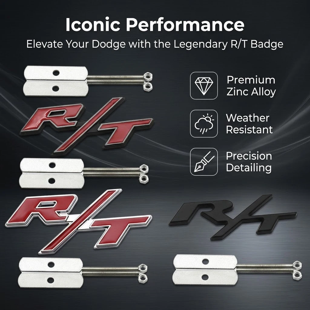 

For Dodge RT Front Grill Badge Emblem Metal Zinc Alloy 3D Logo Mesh Grille Decal Red Black Car Styling Accessory