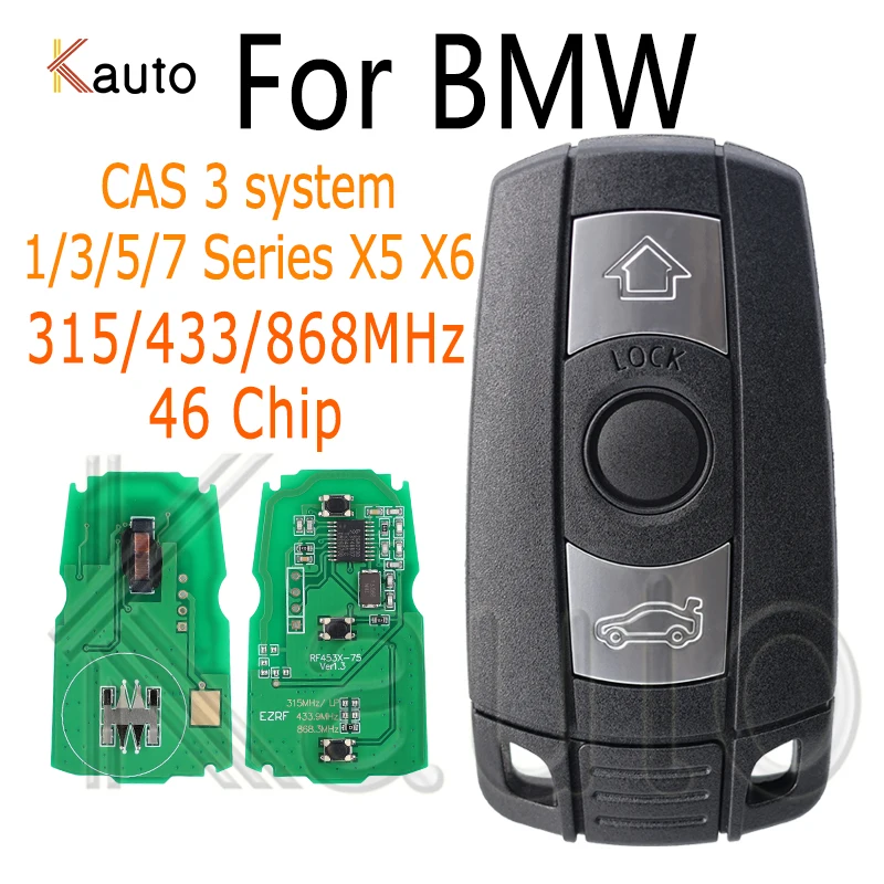 Умный ключ для BMW CAS3 System 1/3/5/7 Series X5 X6 E60 E61 E70 E71 E87 E90 Z4 315LP ASK 315/433/868MHz FSK 46Chip Автомобильный дистанционный ключ