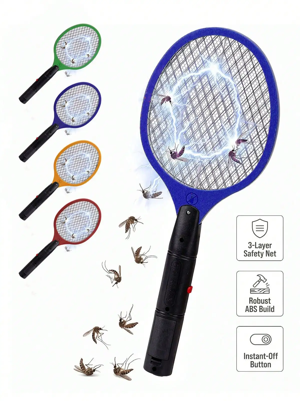 Electric Fly Swatter Bug Zapper Battery Operated Mosquito Killer Racket For Indoor Outdoor, Camping Travel Pest Control