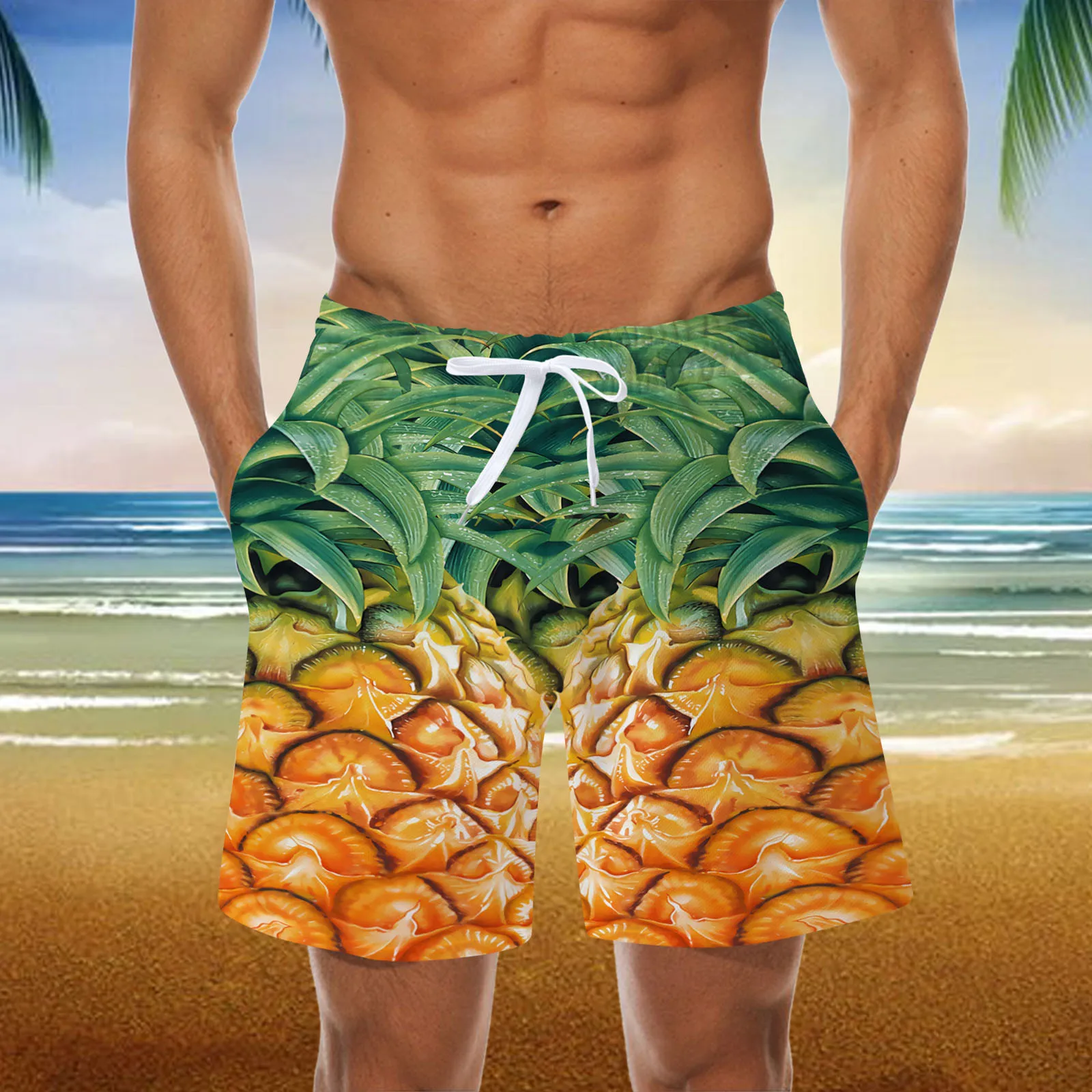 Sea Island-Short de plage imprimé en 3D pour homme, short de planche de surf, short de bain hawaïen, maillot de bain d'été Cool Ice, pantalon Y2K