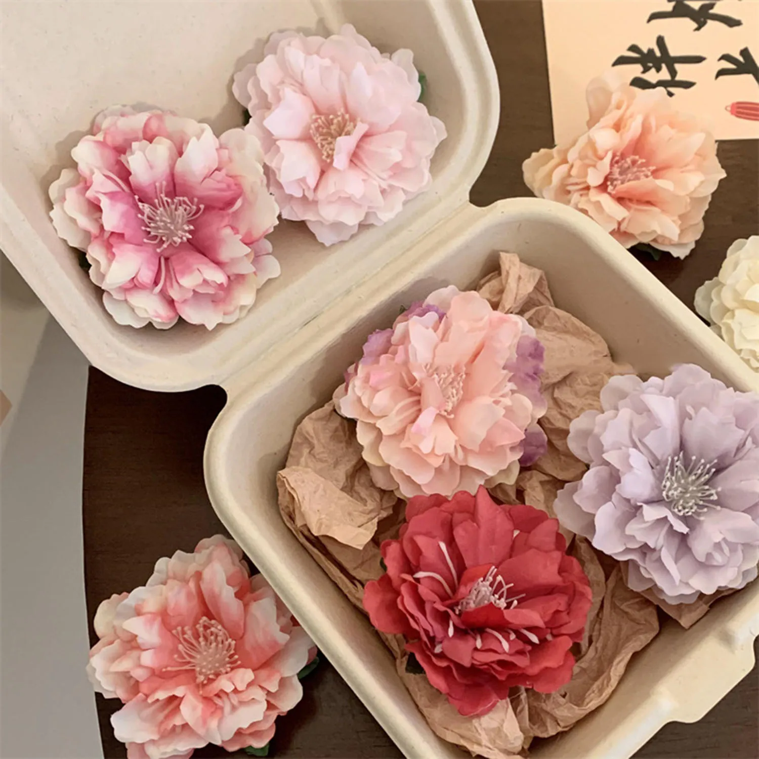 Fashion Peony Flower Women Hair Clip DIY Straw Hat Accessories Beach Holiday Bohemia Emulation Girl Hair Barrettes Headwear