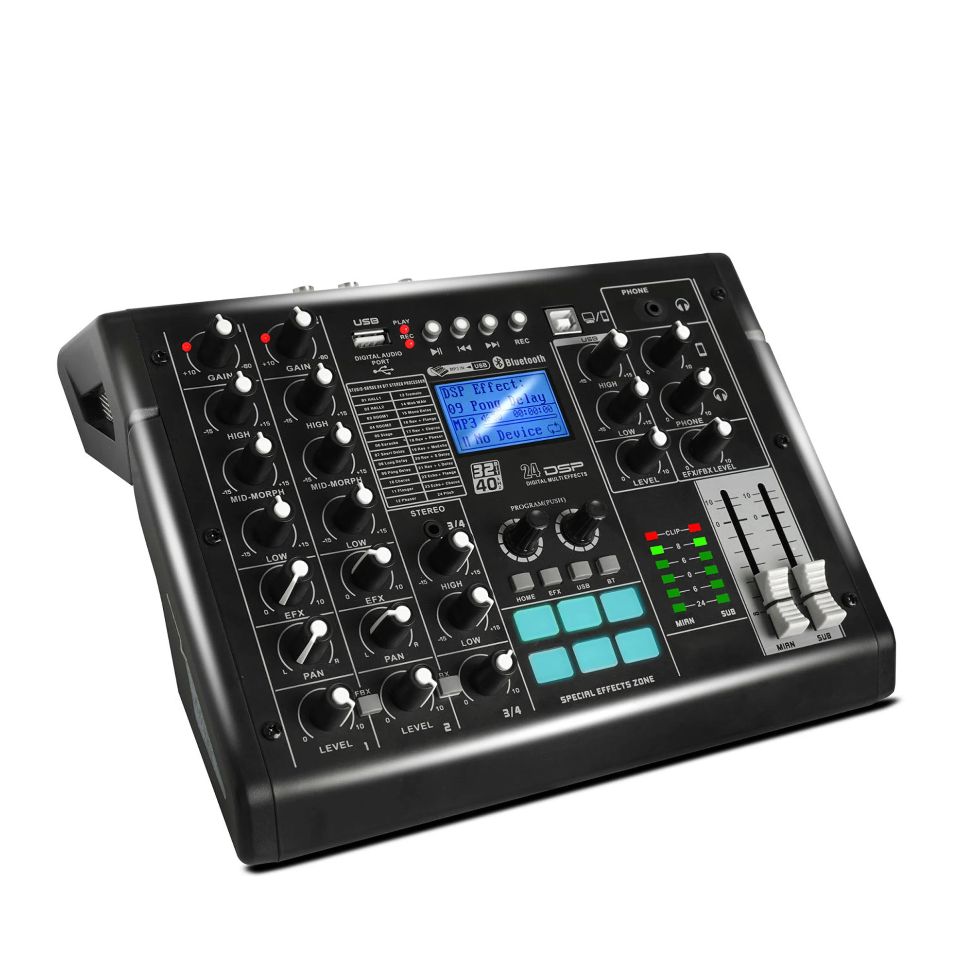 Professional SK4 Digital Audio Mixer with 24 DSP Effects 4 Channels and Built-in Sound Card