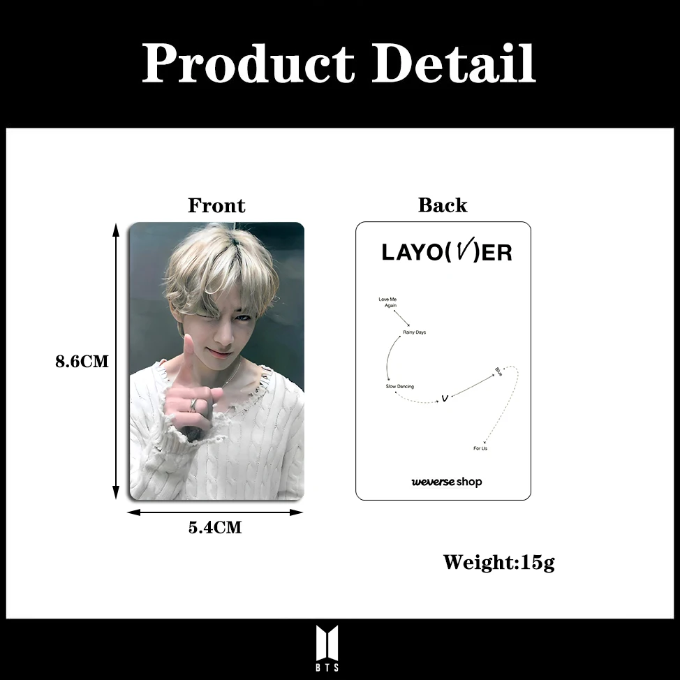 KPOP New Album Card High Quality Kim Tae Hyung V Solo Album WVS Special Little Card White Shirt Card