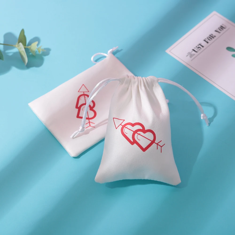 

Package 50pcs Jewelry Organizer Bags Pouches 10x15cm Double Drawstring Custom Logo White Flannel Velvet Wedding Favor Party Bag