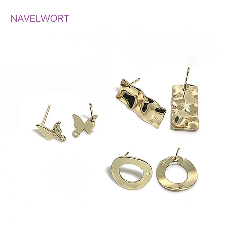 

14K Gold Plated Irregular Post Earring Fittings Golden Distorted Earrings Base Connectors For DIY Jewelry Making Findings