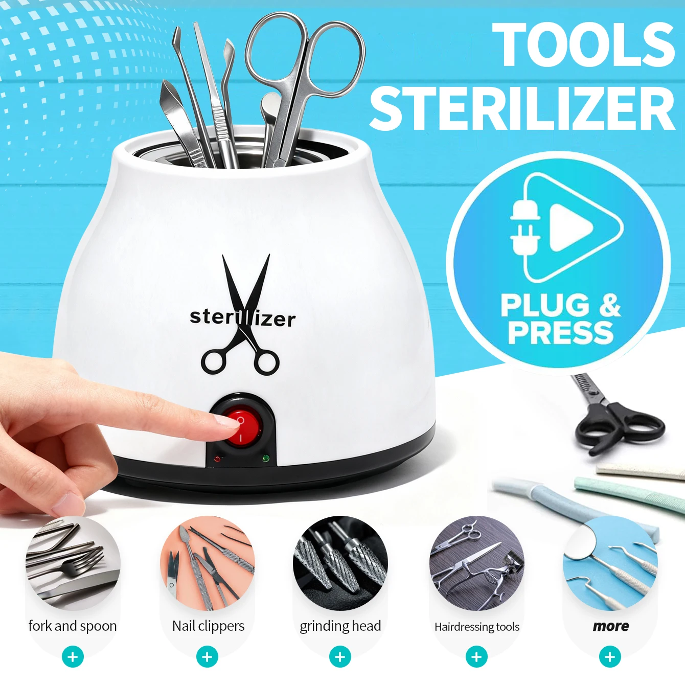 100W High-Temperature Nail Tool Sterilizer Pot Disinfectant Jar for Salon Tweezers And Utensils - Professional Disinfection Tool