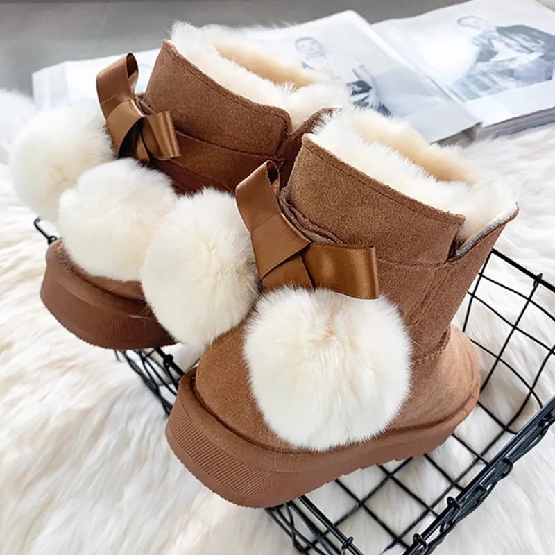 

Newly Launched bow Tie Women Boots Genuine Leather Winter Genuine Snow Boots Female Student Warm Wool Shoes Ankle Boots