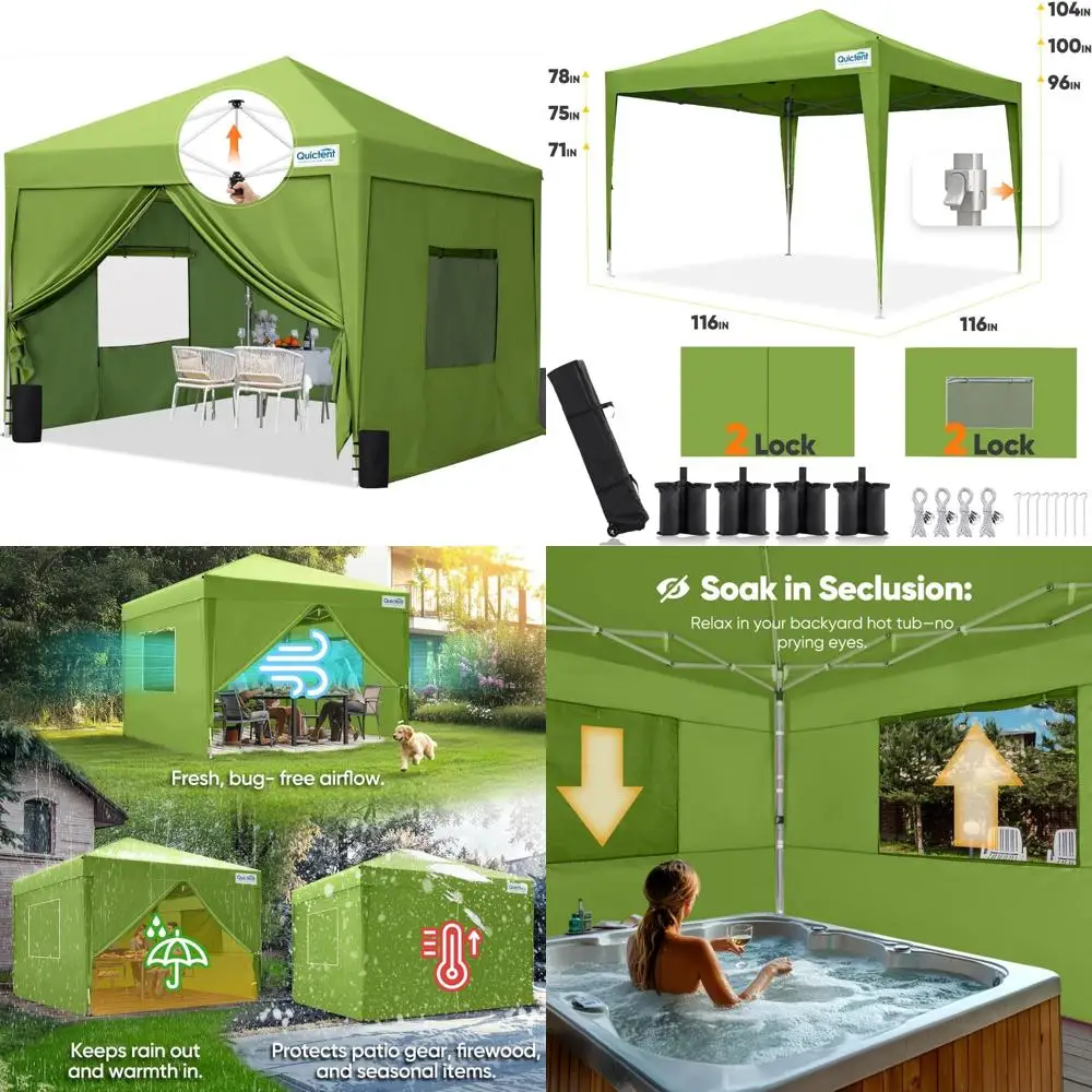 

Easy Setup 10x10 Pop-Up Canopy Tent with Sidewalls, Roll-up Windows, Ideal for Outdoor Commercial Use, One Person Assembly, Vent