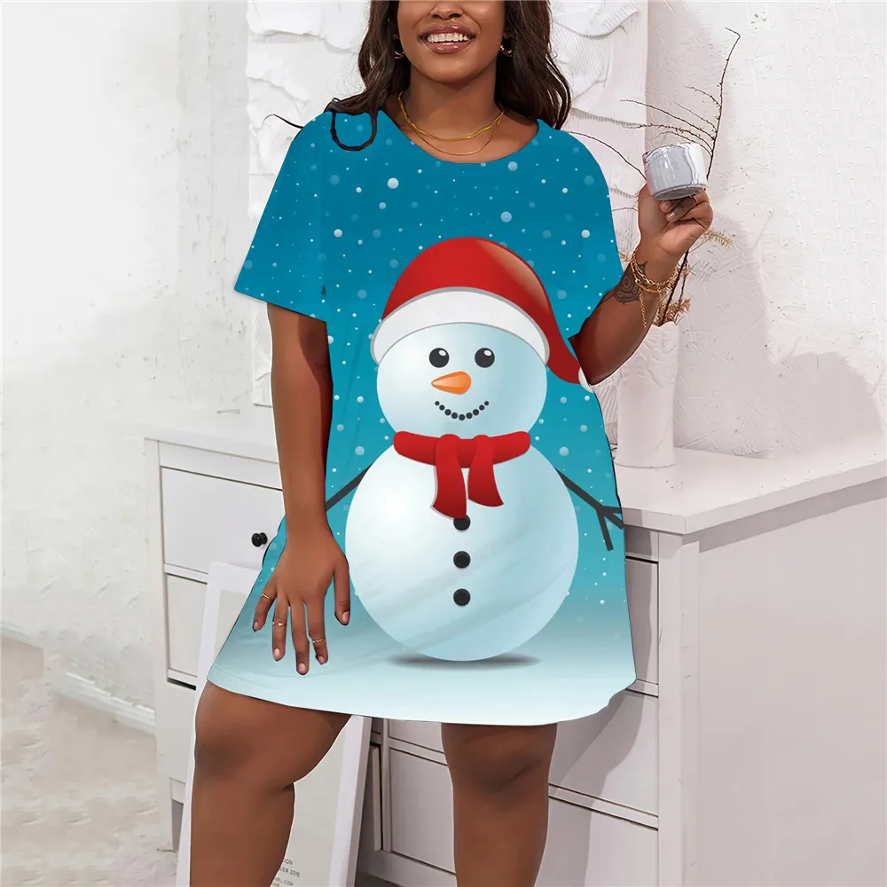 Winter Christmas Snowflakes Women's Dress Cute Funny Santa Claus Print Dresses Clothing Plus Size Casual Loose Party Dress 9XL