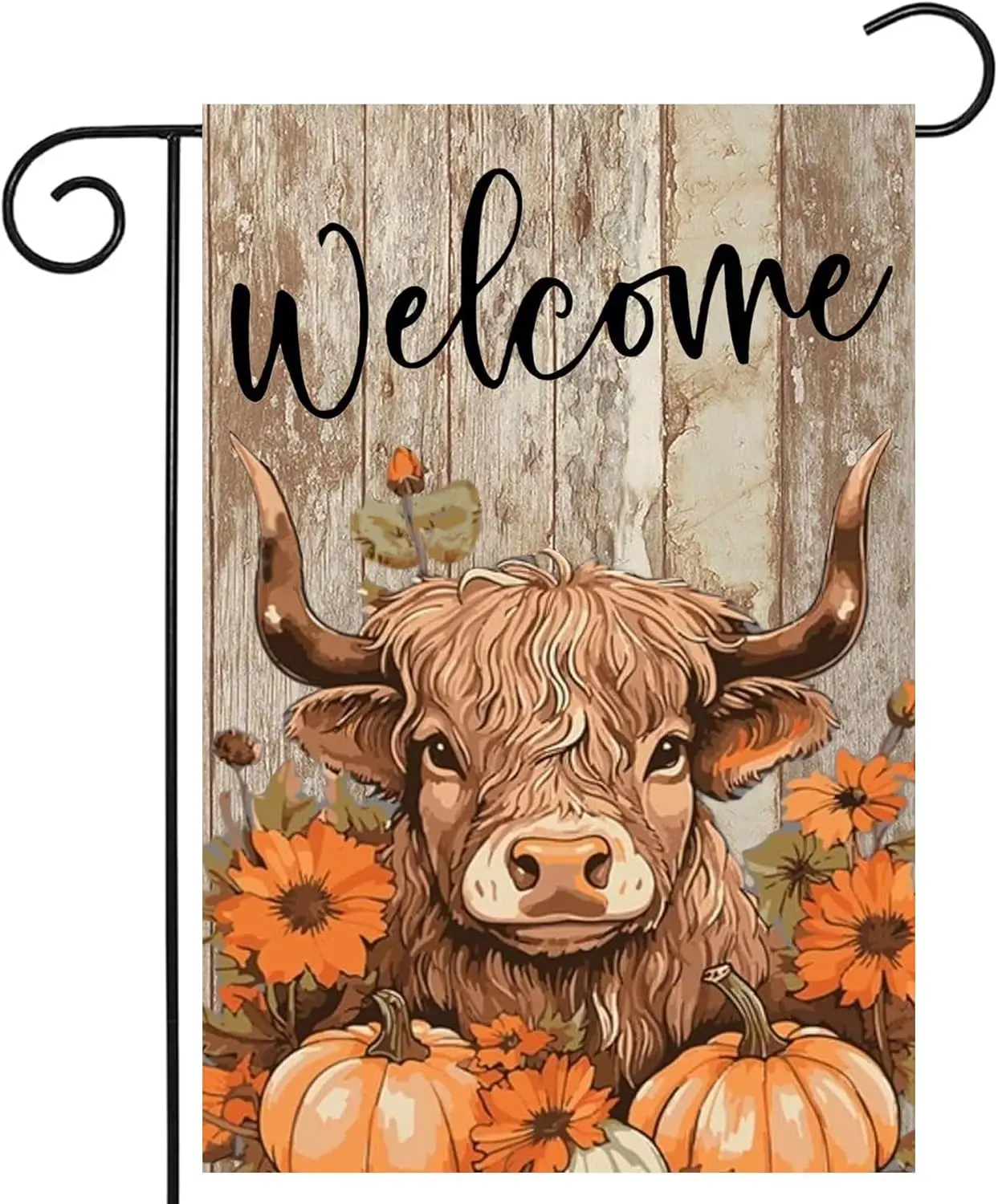 Fall Highland Cow Garden Flags 12x18 Double Sided, Welcome Fall Pumpkin Yard Flag for Outside Decor, Autumn Thanksgiving Hol llp