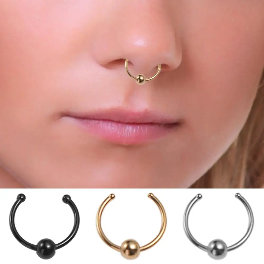 Punk Metal Fake Nose Septum Rings Bead Non Piercing Multicolour Nose Rings Clip Daily